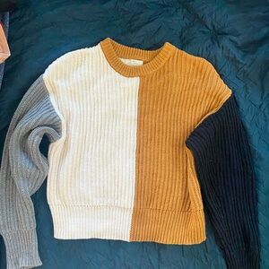 Unique Colorblock Cable Knit Sweater